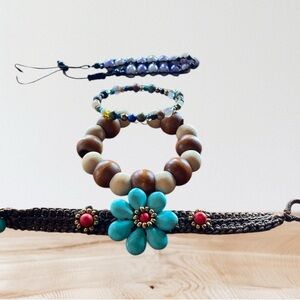 Bohemian Beaded Bracelet Set with Flower